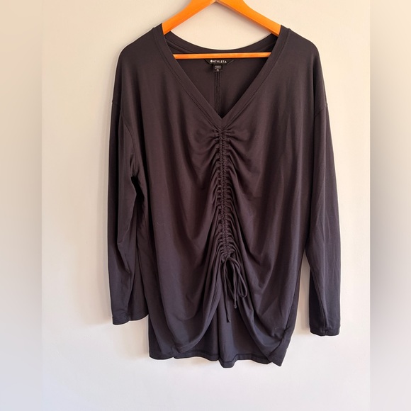 Athleta Tops - Athleta Black Ruched V-Neck Long Sleeve Top XL